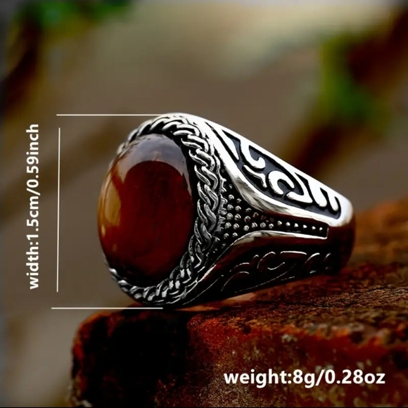 Vintage Tiger Eye Silvery Ring Bohemian Style Size 8 - Picture 7 of 17